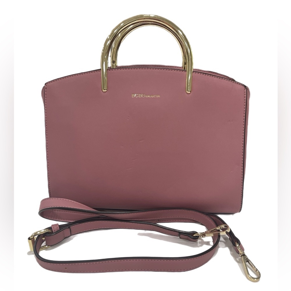 BCBGeneration purse tote handbag with cross body strap Mauve Pink /Gold